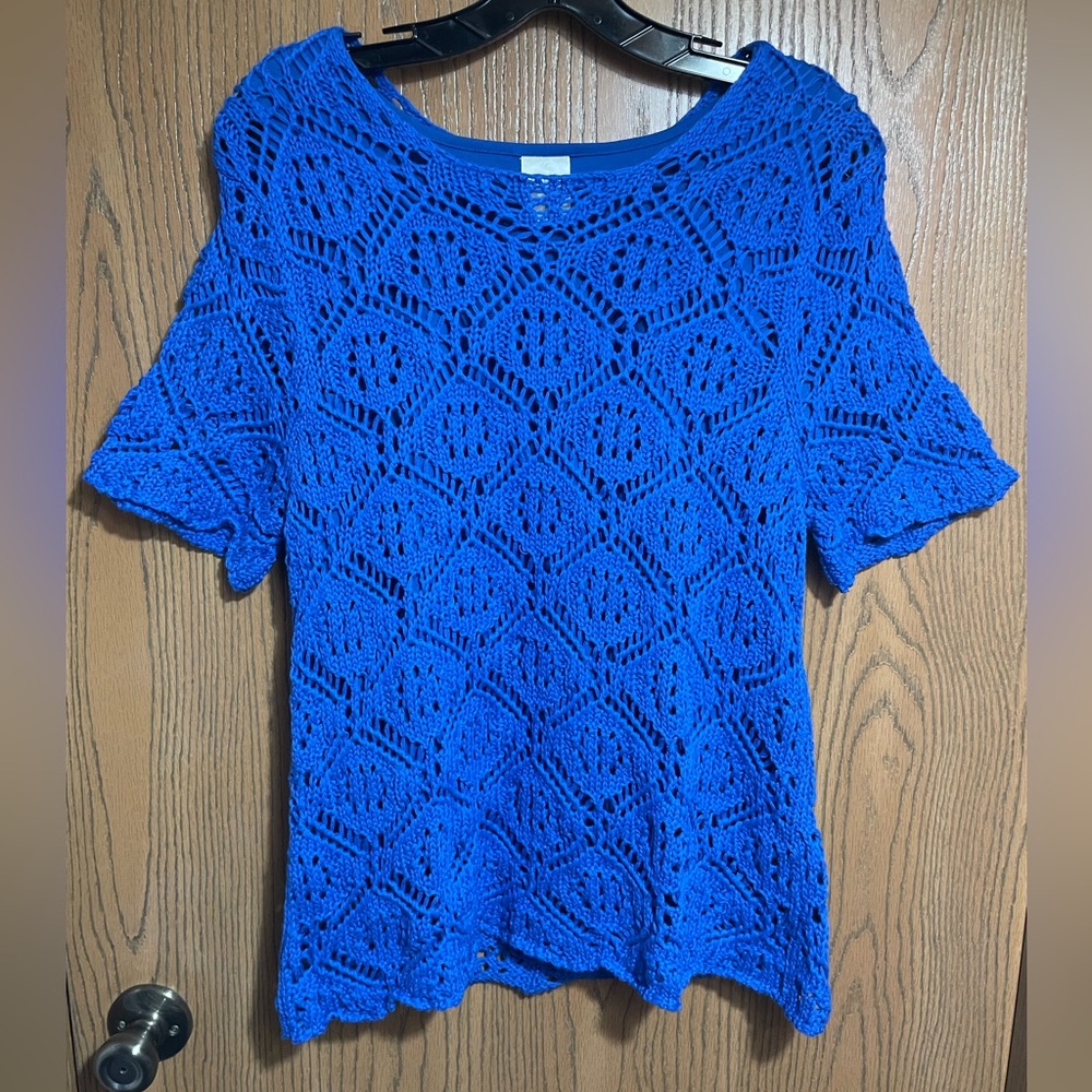 EUC Crochet Blouse in Royal Blue with Short Sleeves